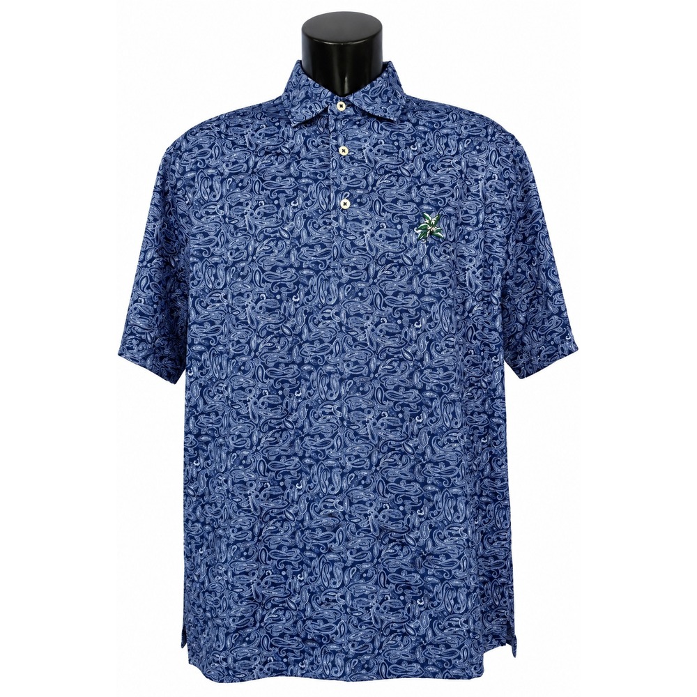 Donald Ross Men's Pullover Collared Polo Shirt Medium Navy Blue Paisley Knit